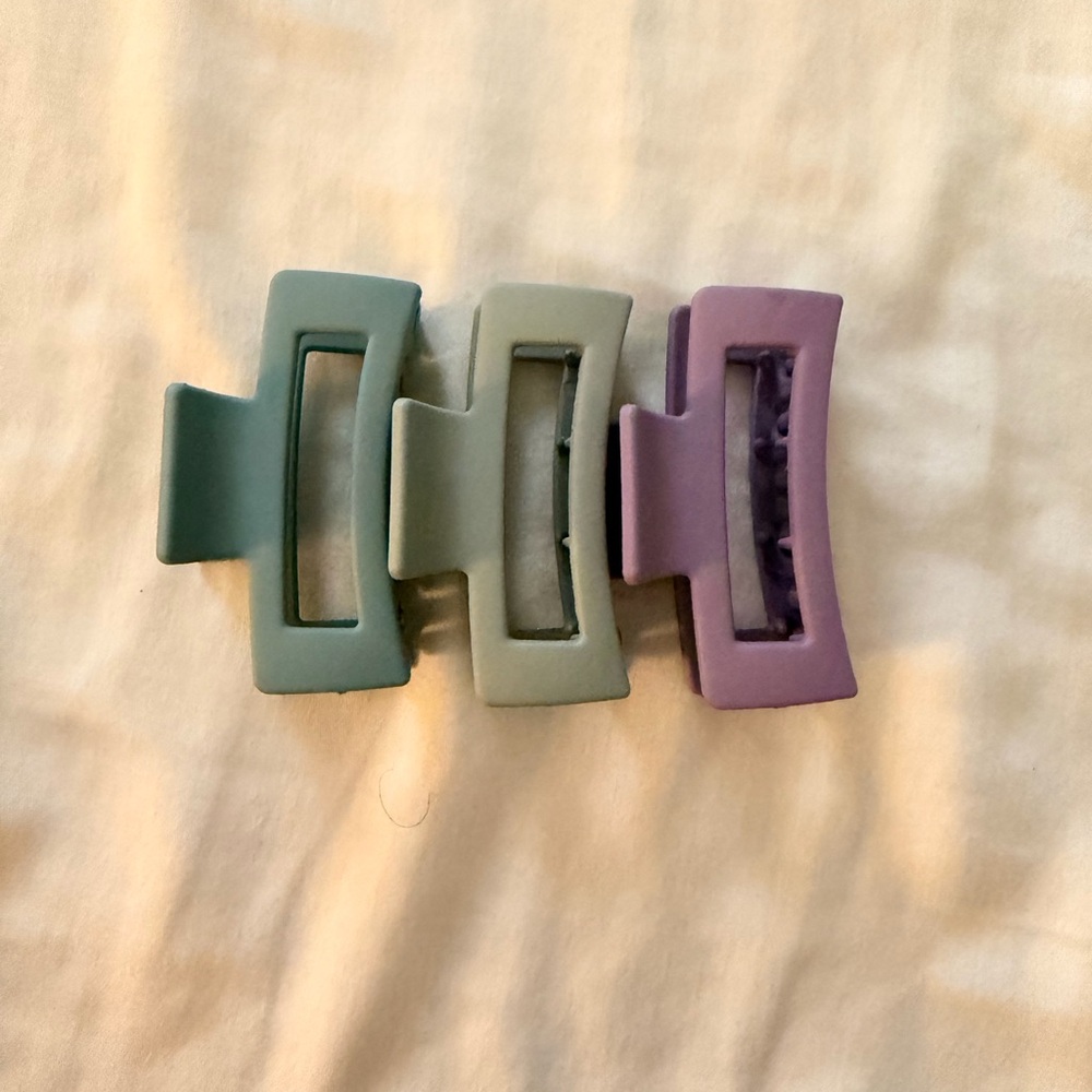 Set of Three Hair Clips in Green and Purple